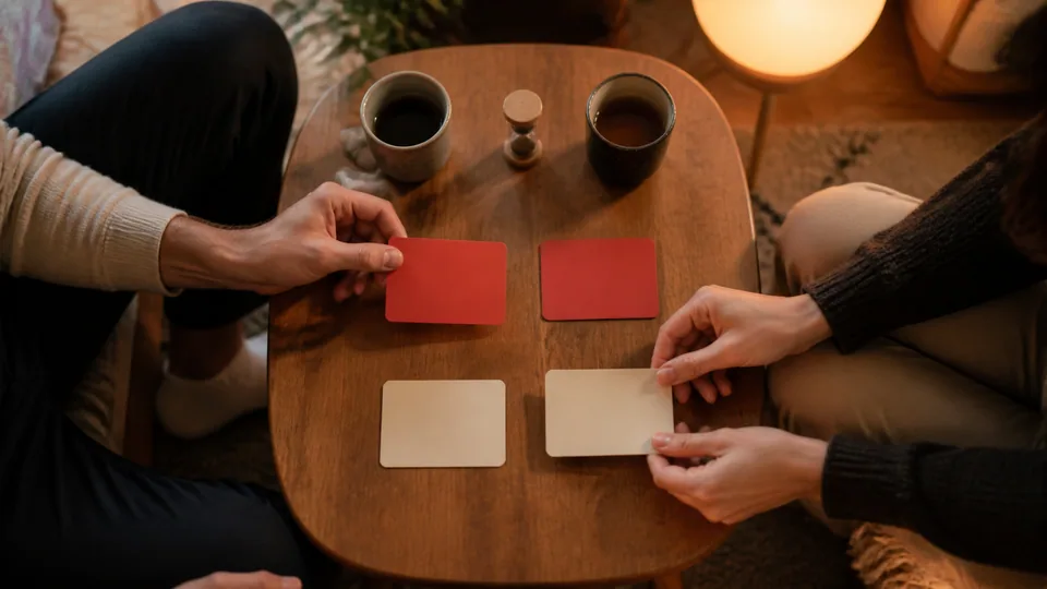 Deux partenaires levant leurs cartes oui et non
