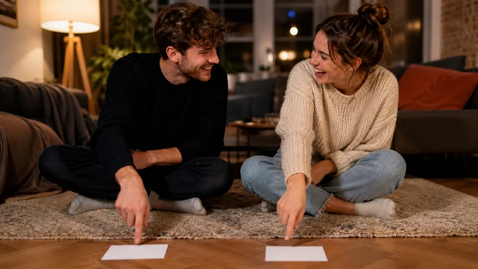 Couple choisissant entre deux options pendant un jeu intime
