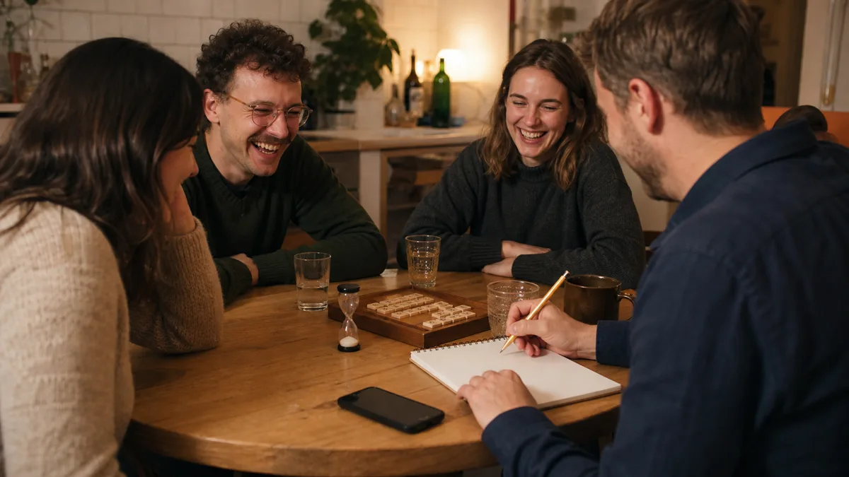 Vrienden spelen een woordspel via een videogesprek