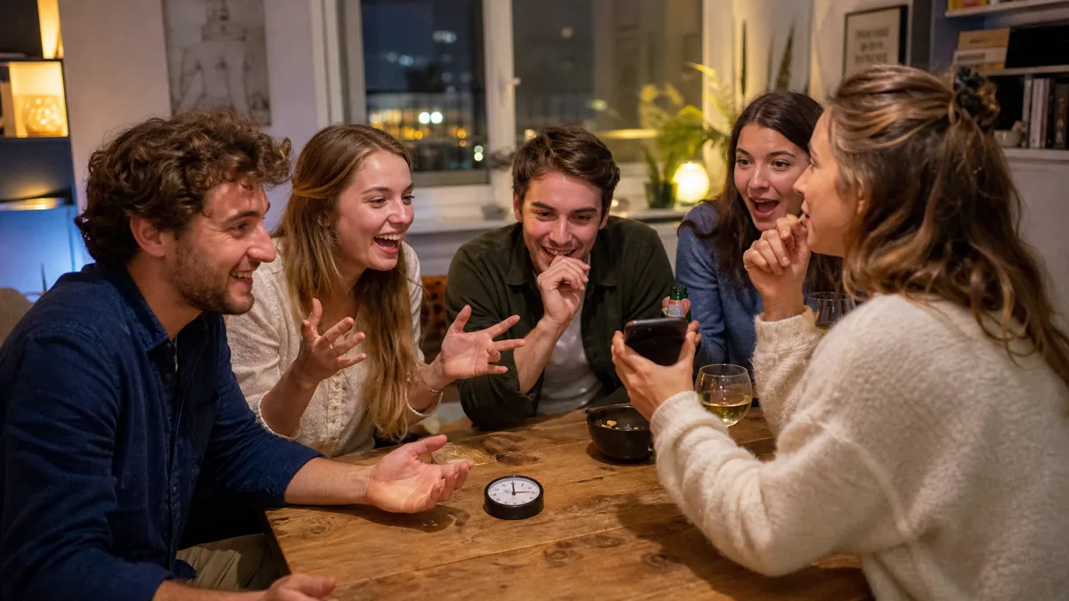 Vrienden maken kaarten klaar voor een woordspel