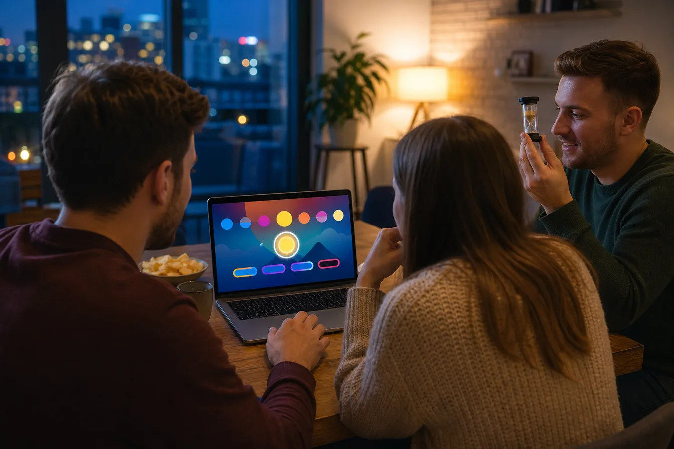 Grupa przy laptopie podczas gry online