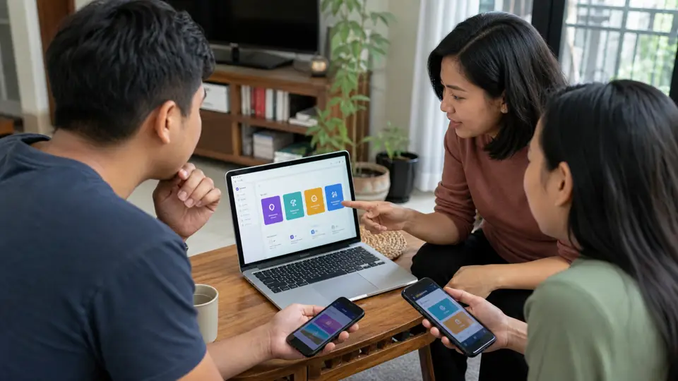 Teman Indonesia memilih format kuis di meja ruang tamu