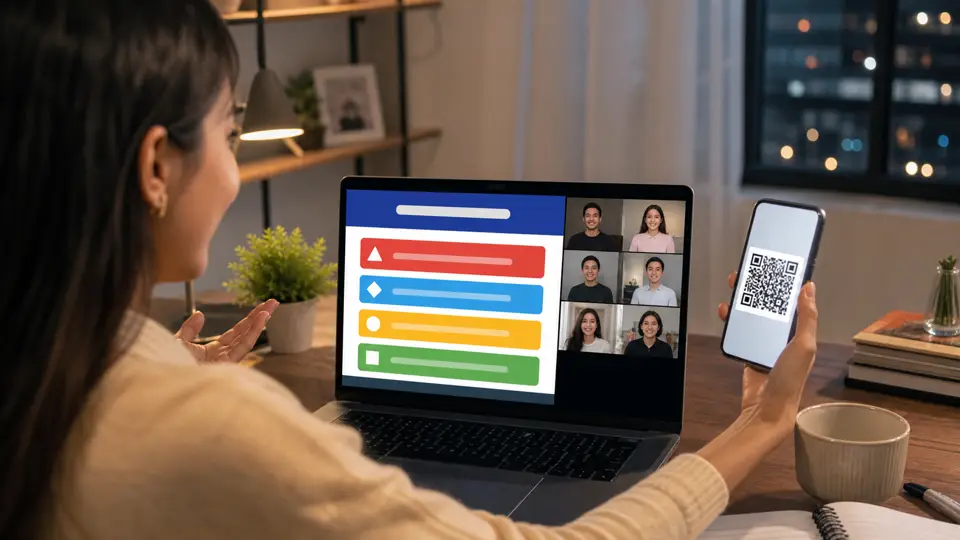 Host Indonesia membagikan layar kuis pada panggilan video