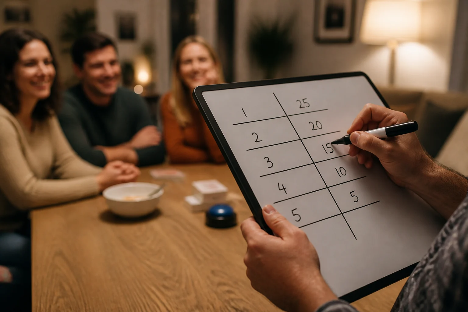 Host recording ranked survey responses on a whiteboard