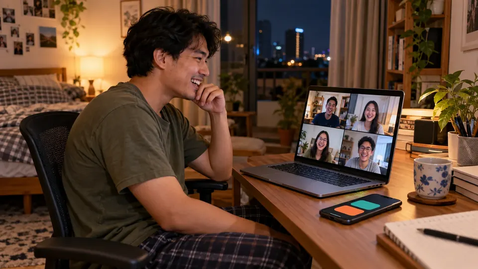 Main lewat video call: teman di layar laptop, jawaban di HP