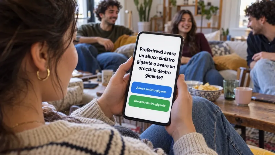 Lo schermo del telefono mostra una domanda di Preferiresti con due pulsanti