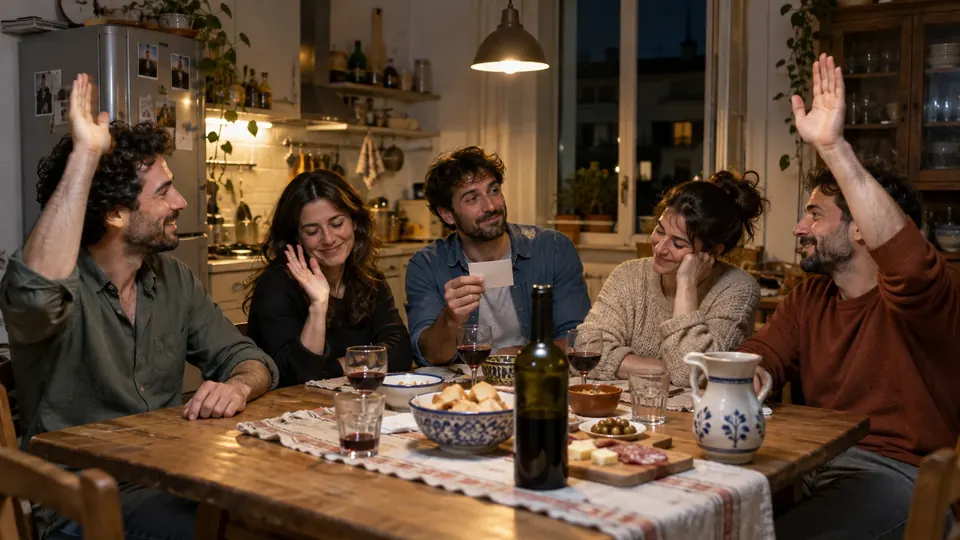 Amici in cucina alzano la mano dopo una domanda assurda