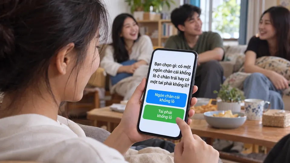 Màn hình điện thoại hiện câu hỏi Bạn chọn gì với hai nút trả lời