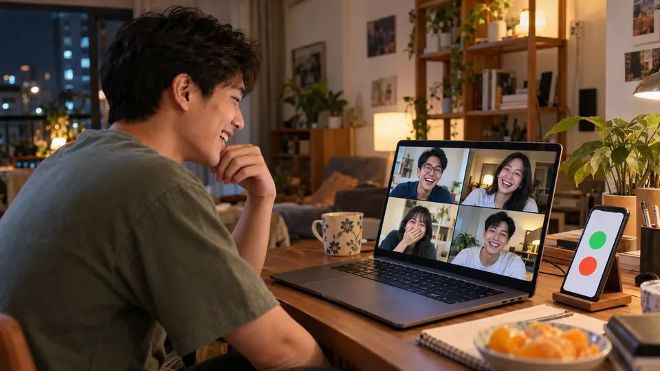 Chơi qua gọi video: bạn bè trên laptop, trả lời trên điện thoại
