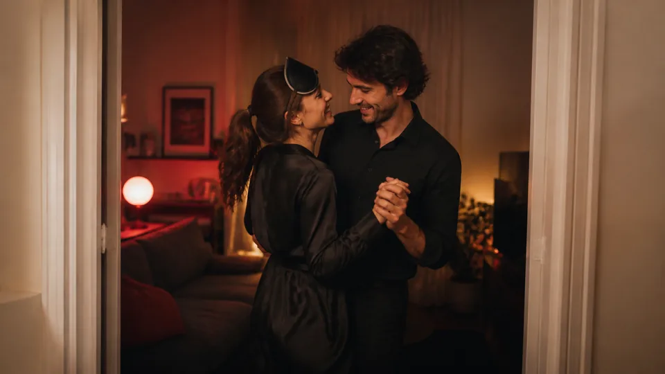 Couple jouant à un défi sensuel à la maison