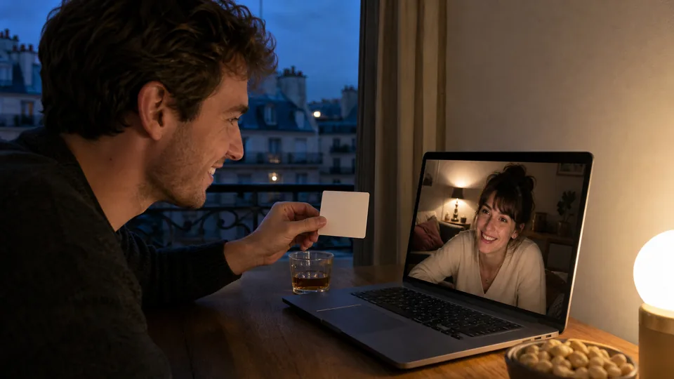 Couple jouant à action ou vérité en appel vidéo