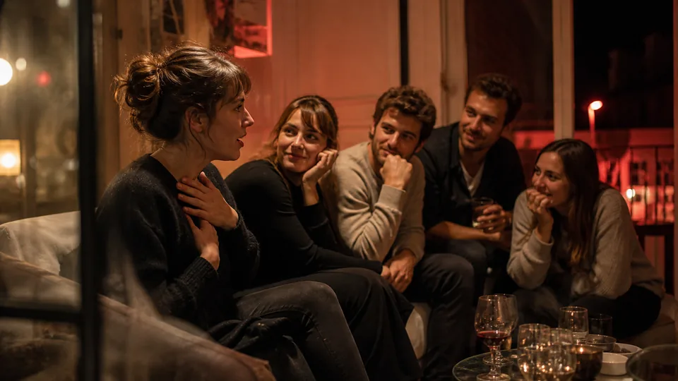 Amis partageant des confidences pendant une soirée
