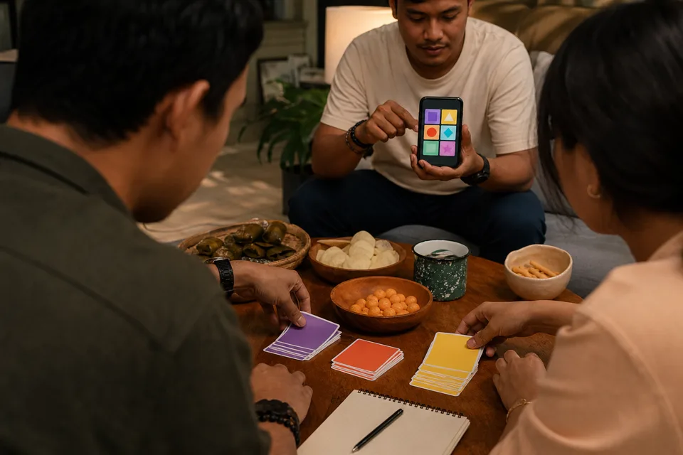 Kelompok teman dewasa memilih format permainan pesta