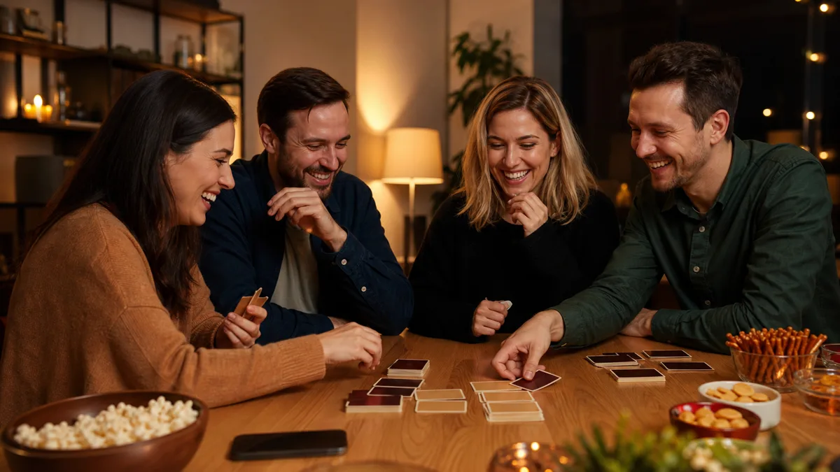 Amigos adultos jugando alrededor de una mesa