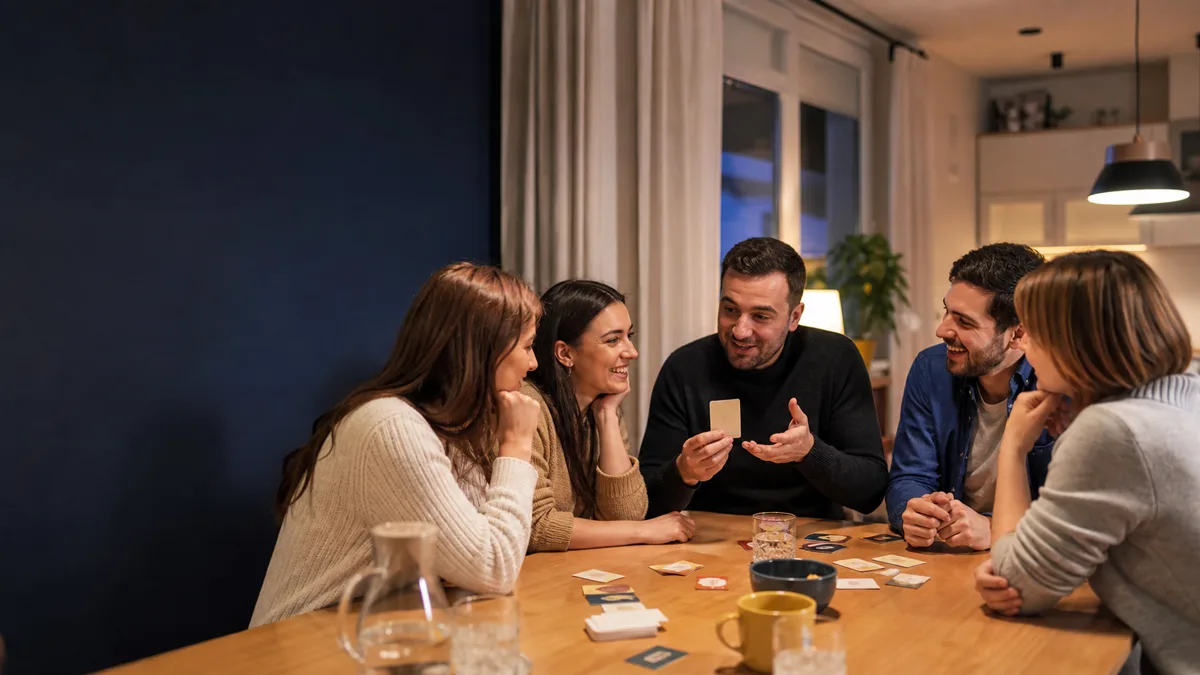 Prijatelji igraju Alias za stolom