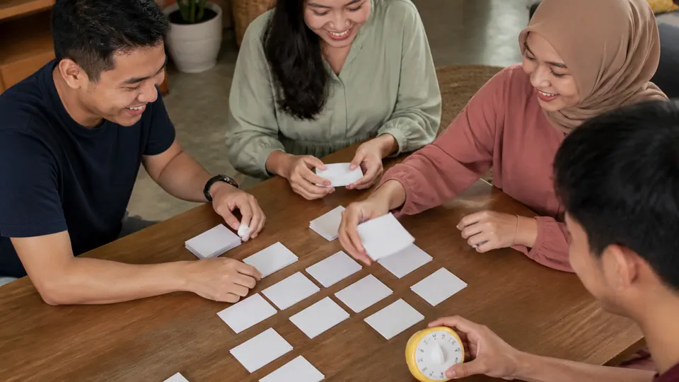 Teman-teman Indonesia bermain game caption di ponsel bersama