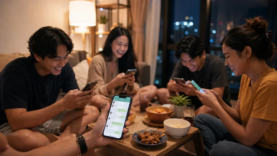 Teman menikmati permainan pertanyaan lewat chat
