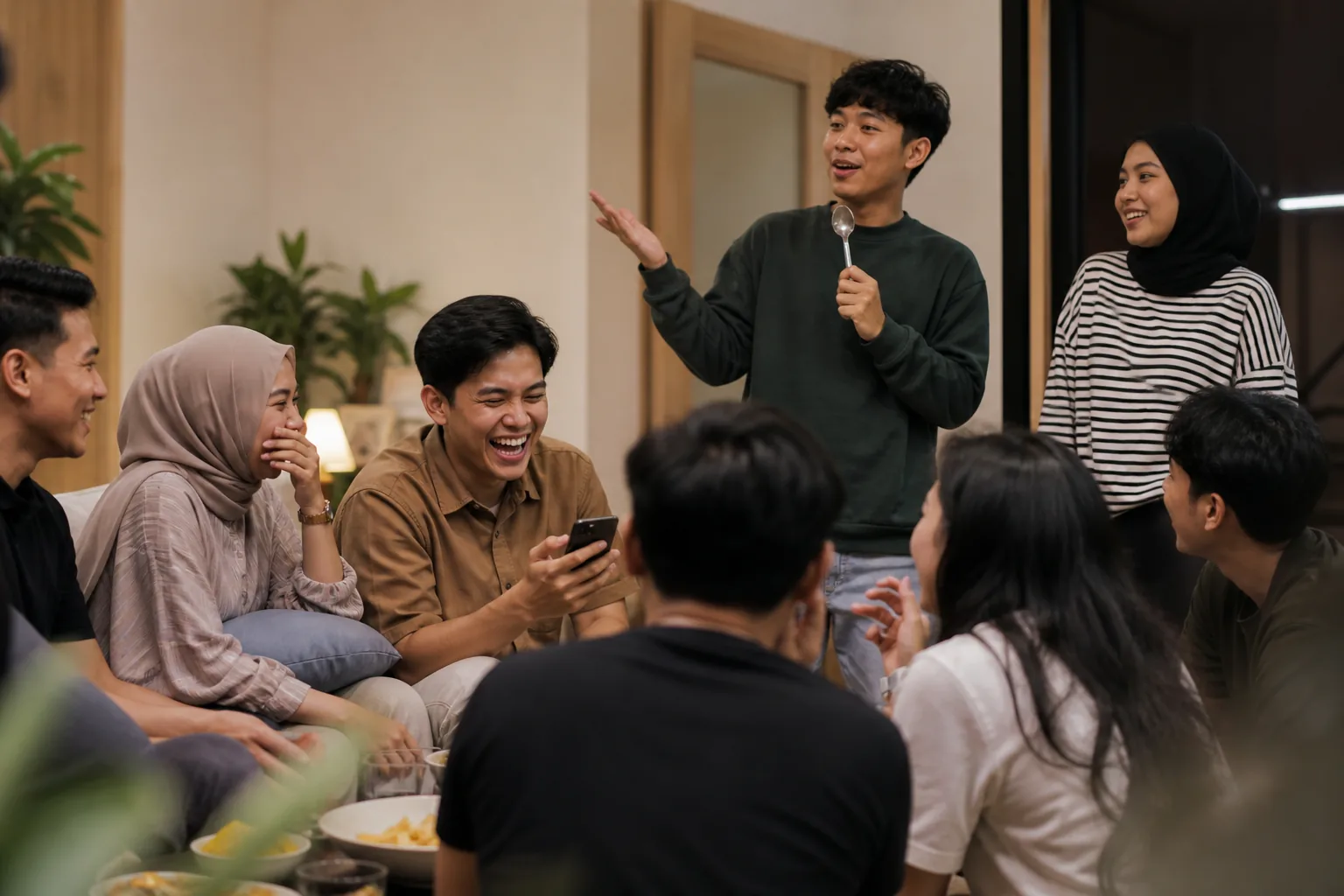 Teman Indonesia tertawa saat membaca pertanyaan permainan