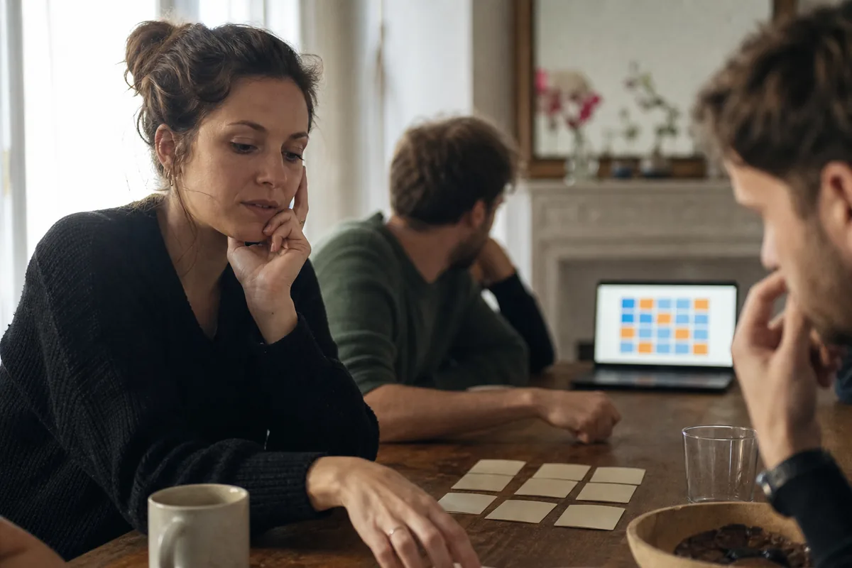 Joueuse réfléchissant à un indice unique pour plusieurs mots