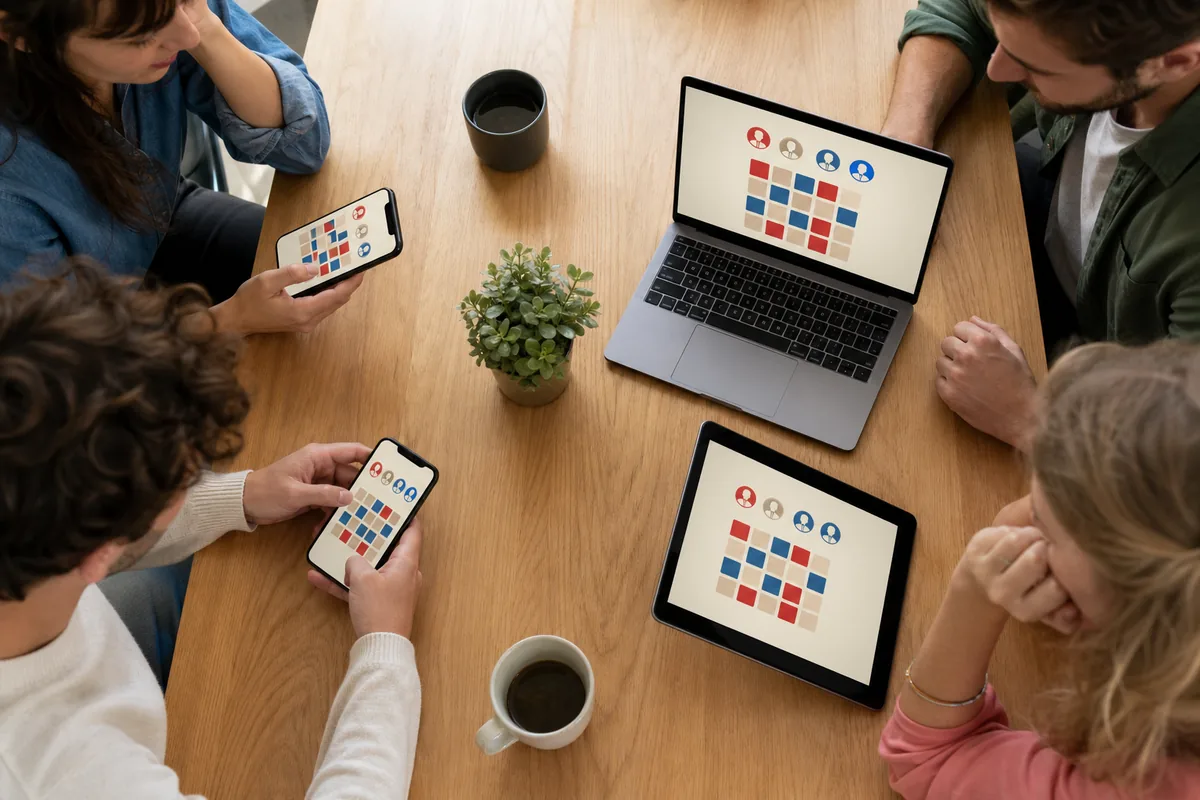 Amis rejoignant une salle Codenames depuis leurs appareils