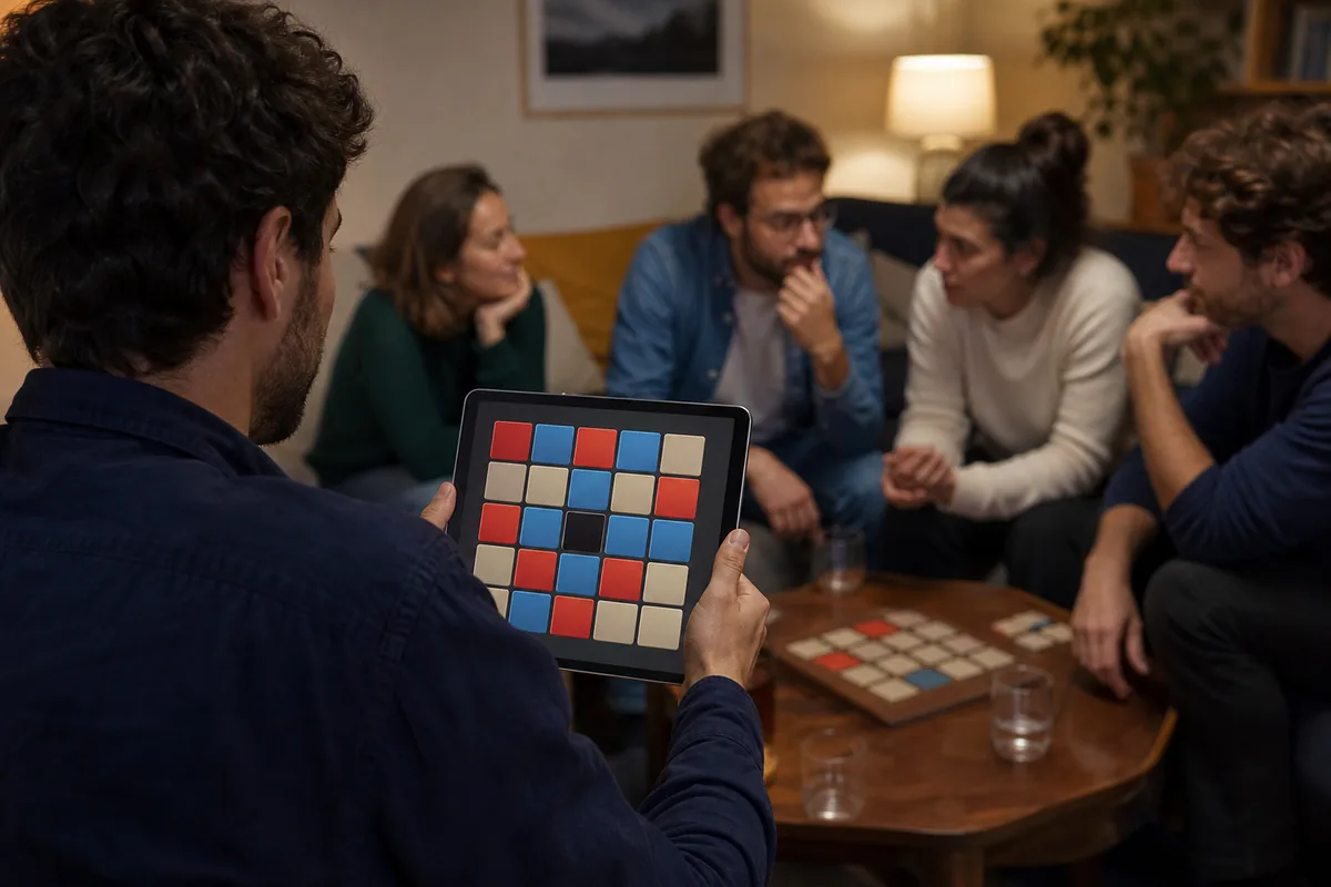 Espion observant une grille de mots pendant une partie