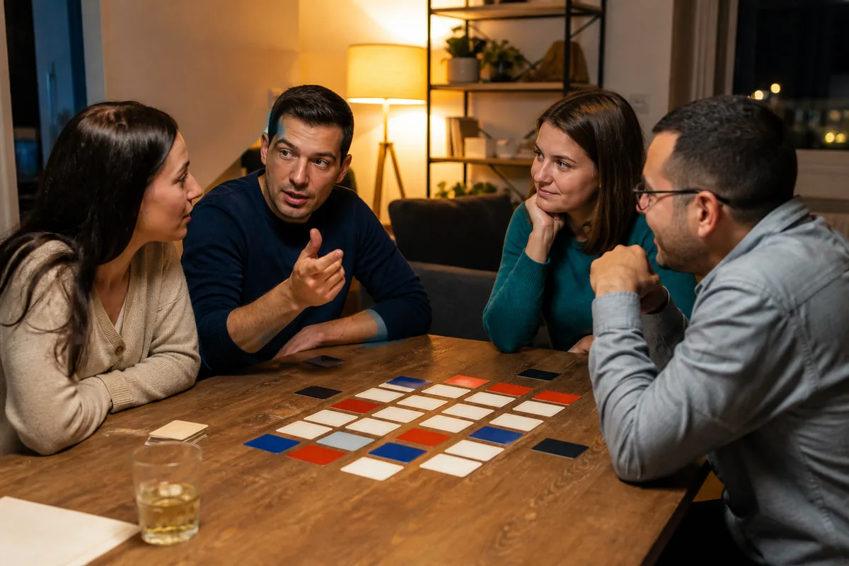 Приятели играят Codenames около маса