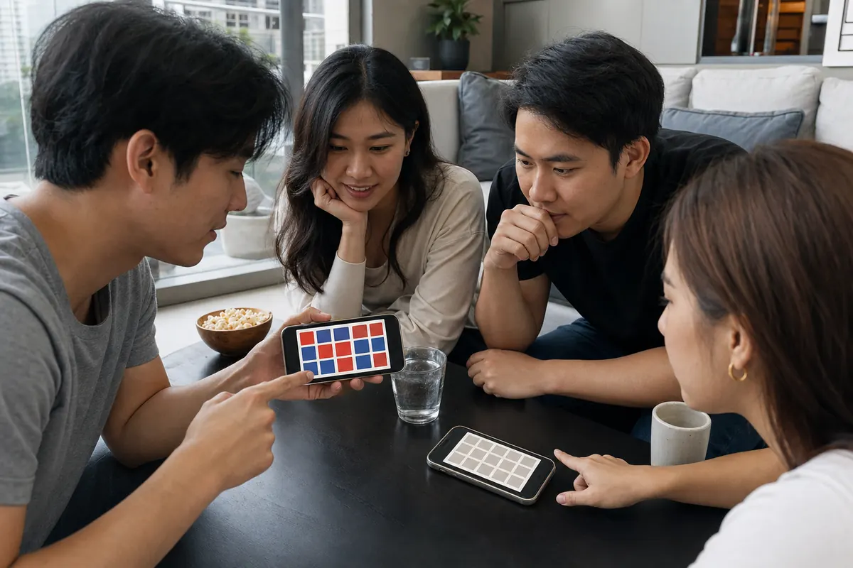 เพื่อนชาวไทยเปิดเกมคำบนโทรศัพท์สองเครื่อง