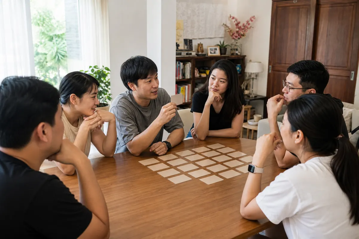 สองทีมชาวไทยล้อมโต๊ะเกมคำศัพท์