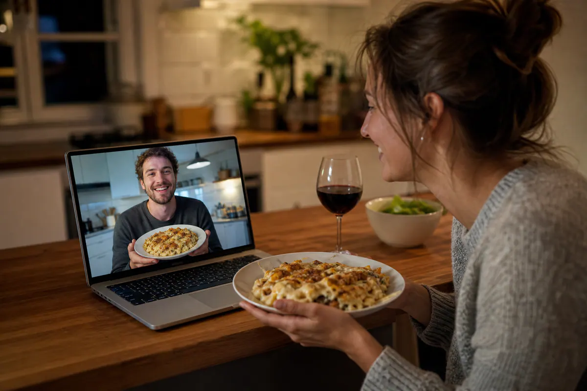 Couple comparant un plat pendant un appel vidéo
