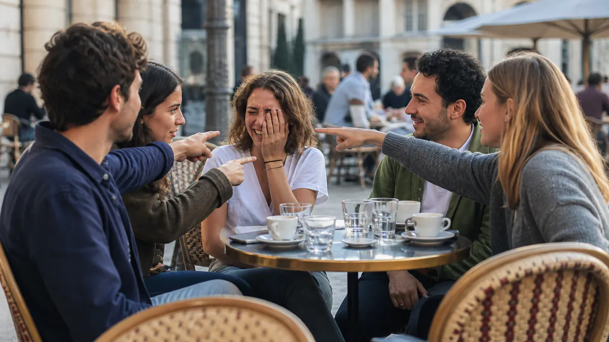 Groupe d’amis votant sur une situation gênante