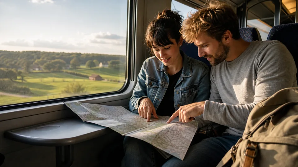 Couple préparant un voyage en train