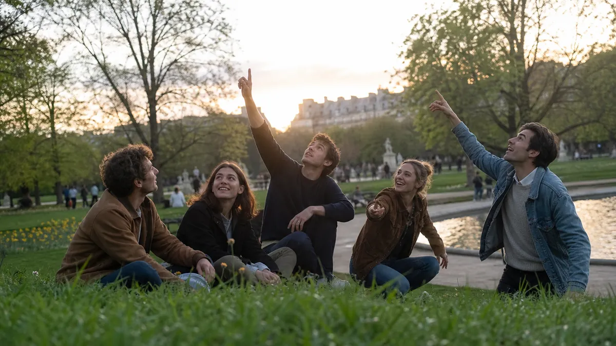 Amis imaginant un dilemme impossible dans un parc