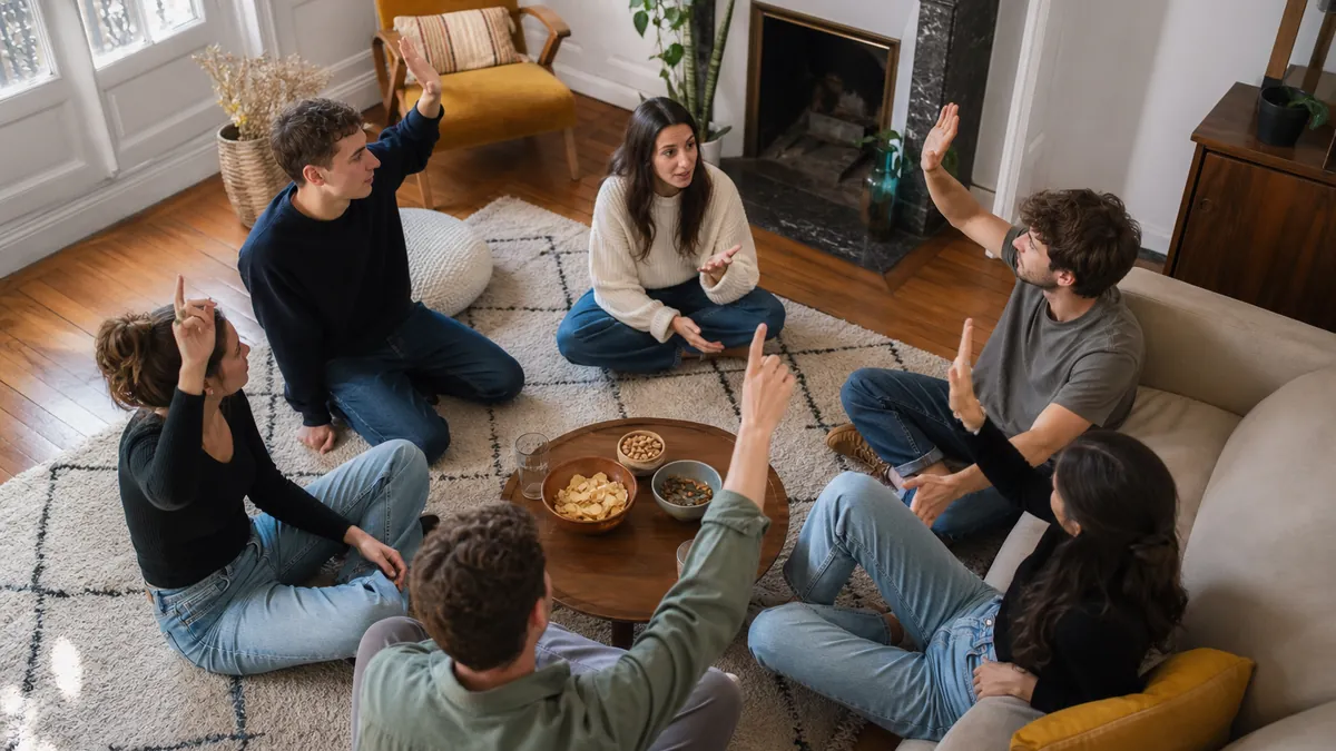 Groupe votant à main levée pendant un jeu