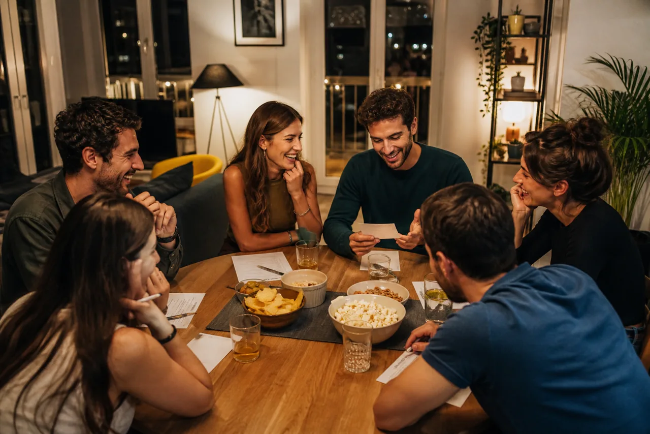 Amici riuniti per una serata quiz