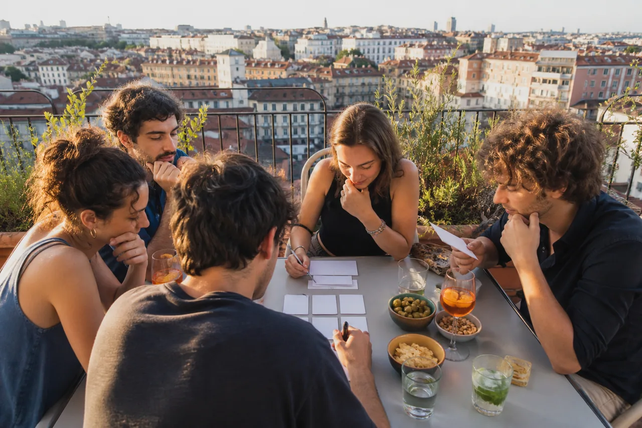 Quiz tra amici su una terrazza italiana
