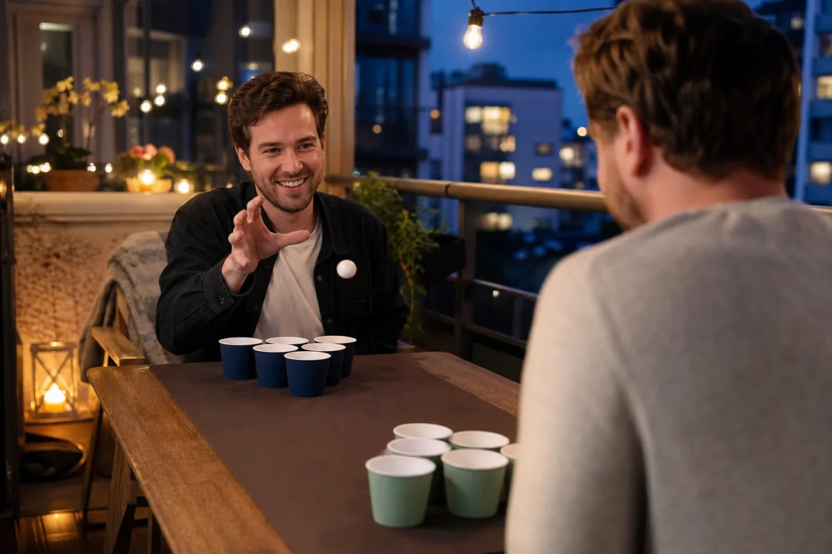 Två personer spelar en muggrunda