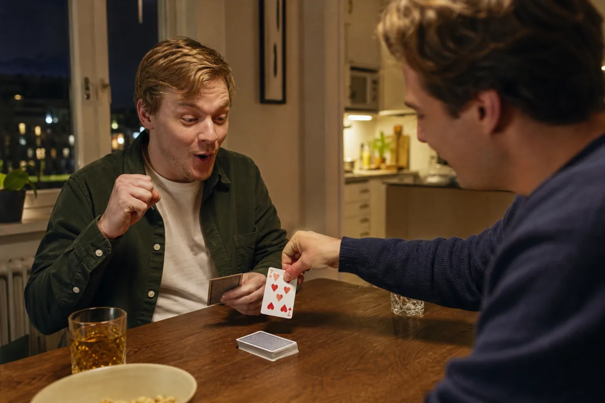 Två vänner spelar högre eller lägre