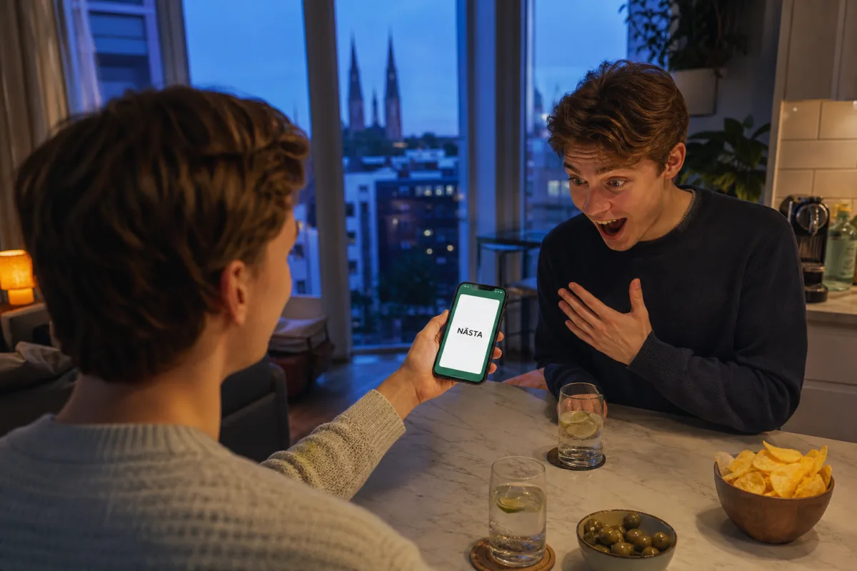 Två vänner spelar på en mobil