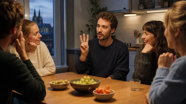 Freunde unterhalten sich bei einem persönlichen Quiz