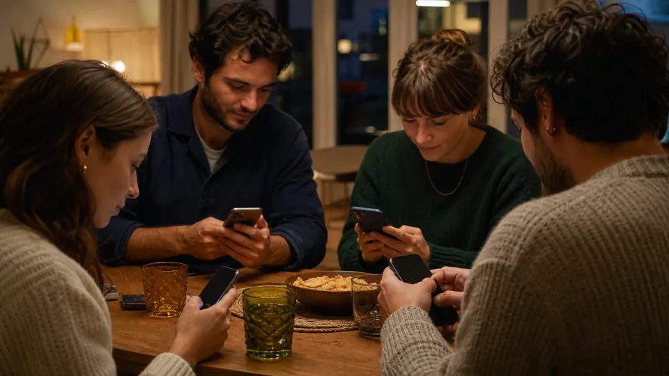 Joueurs découvrant leur rôle secret sur un téléphone