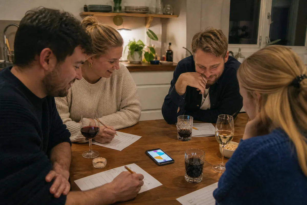 Venner udfylder en quiz sammen