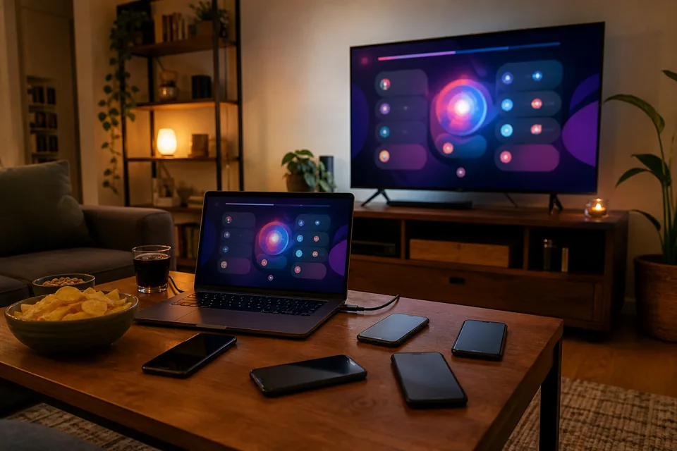 Gospodarz rozpoczyna grę na laptopie