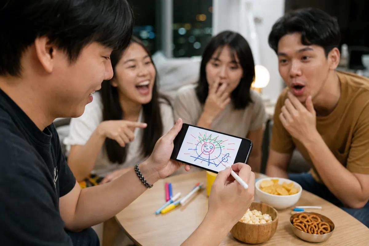 ผู้เล่นวาดรูปบนโทรศัพท์ให้เพื่อนทาย
