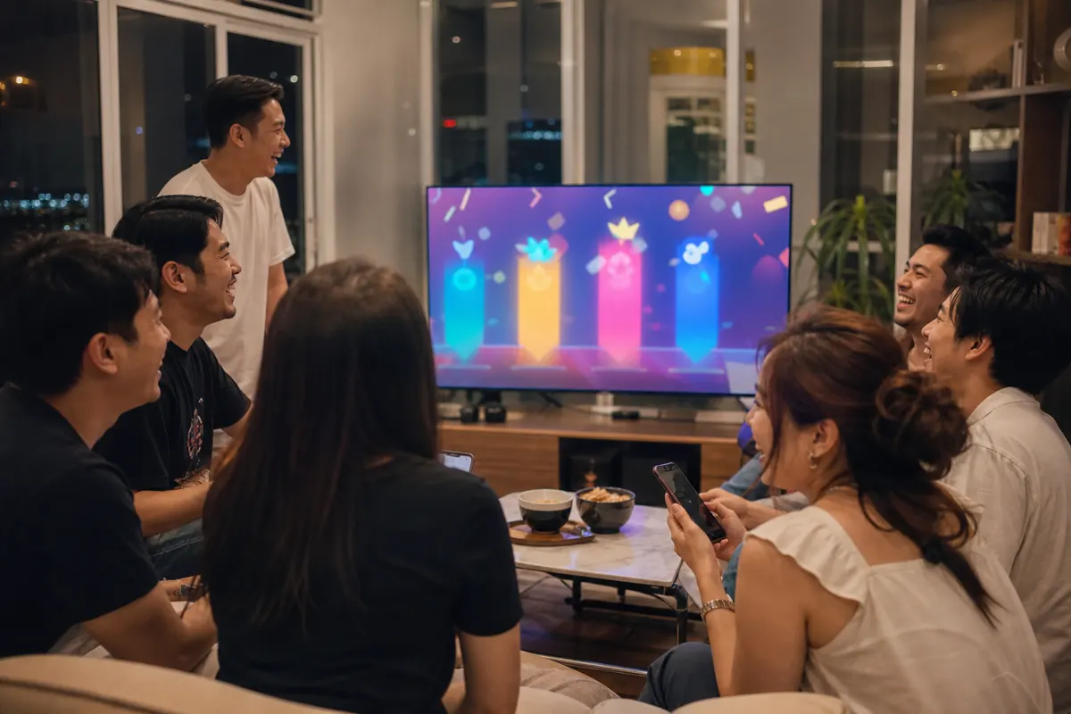 เพื่อนดูผลเกมจากหน้าจอกลาง