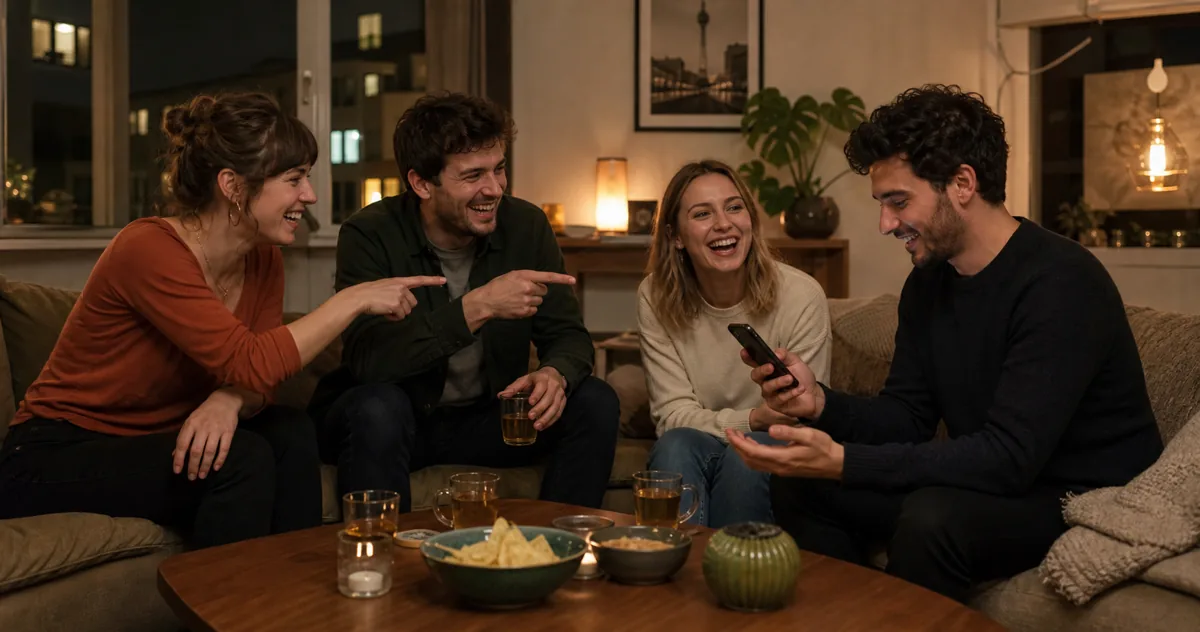 Freundesgruppe spielt Wer würde eher mit Fragen für Erwachsene
