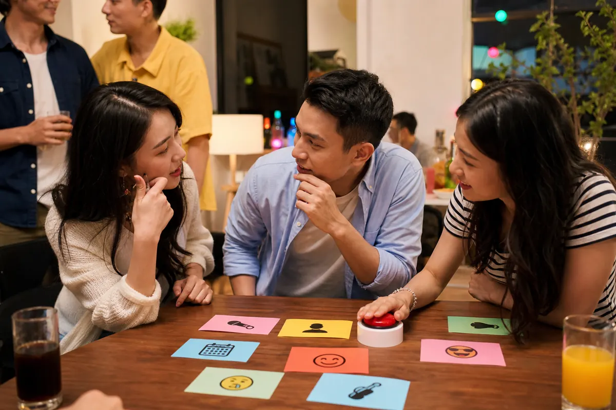 Bạn bè bàn luận đáp án trong trò chơi âm nhạc