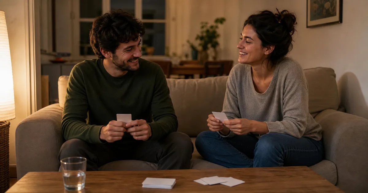 Coppia che gioca con carte a casa