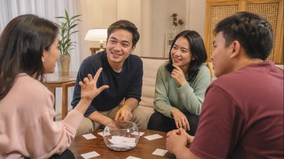 Teman Indonesia memainkan game kata dalam dua tim