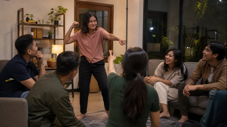 Sekelompok teman memainkan tebak gaya