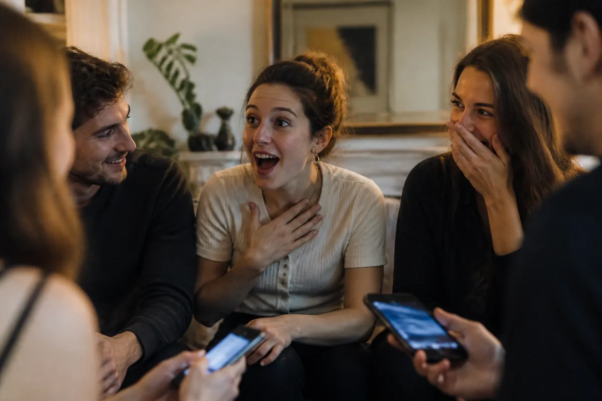 Amis réagissant à une question de jeu
